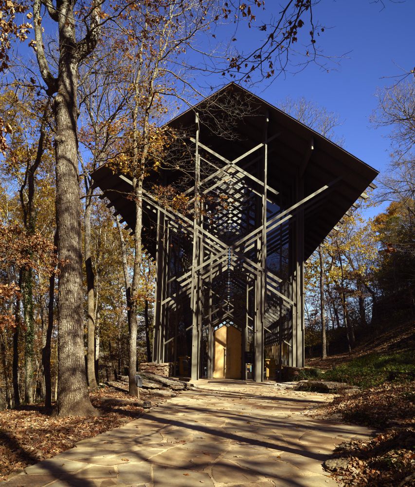 Akransas Thorncrown Chapel in Eureka Springs, an Arkansas Ozark Mountains city, AR