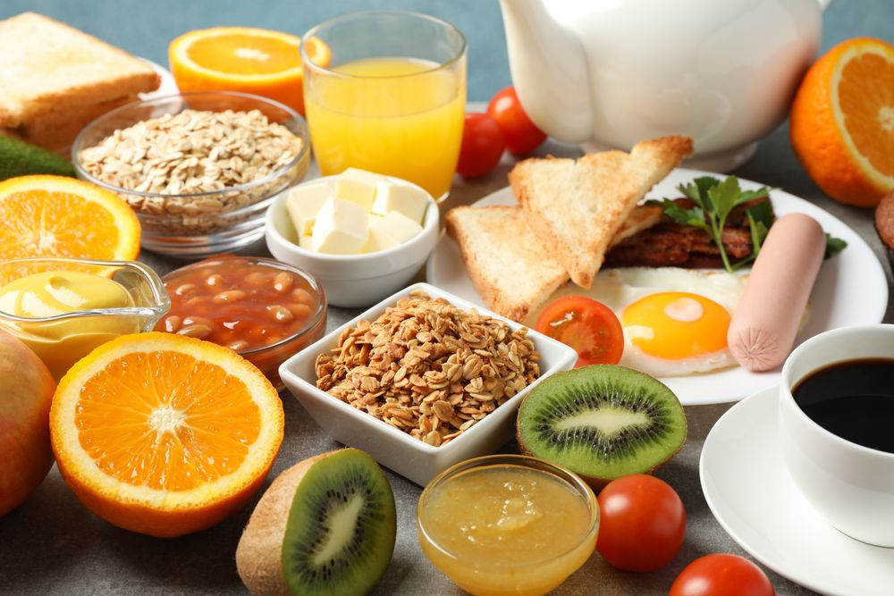Close up of breakfast spread