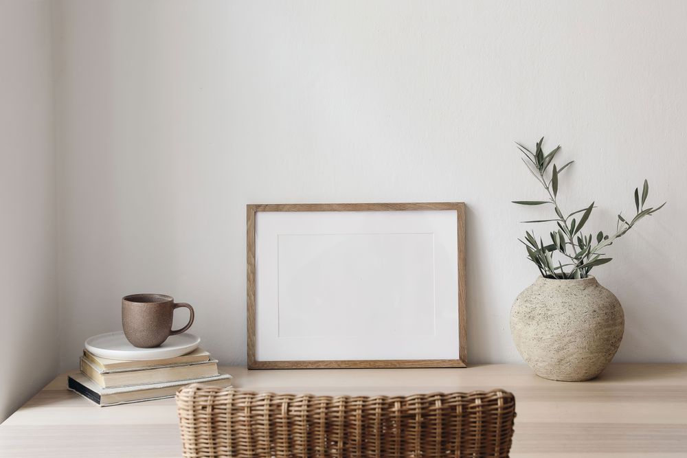Empty horizontal picture frame mockup.