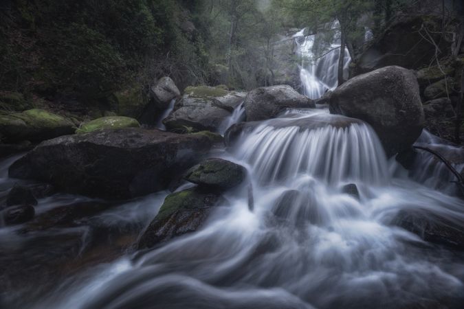 Majestic wild waterfall on rocks