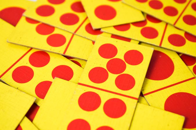 Colorful scattered domino cards