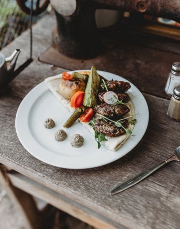 arabic kebab plate with vegetables