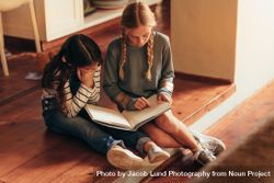 Girl reading storybook for her little sister 56B3Y5