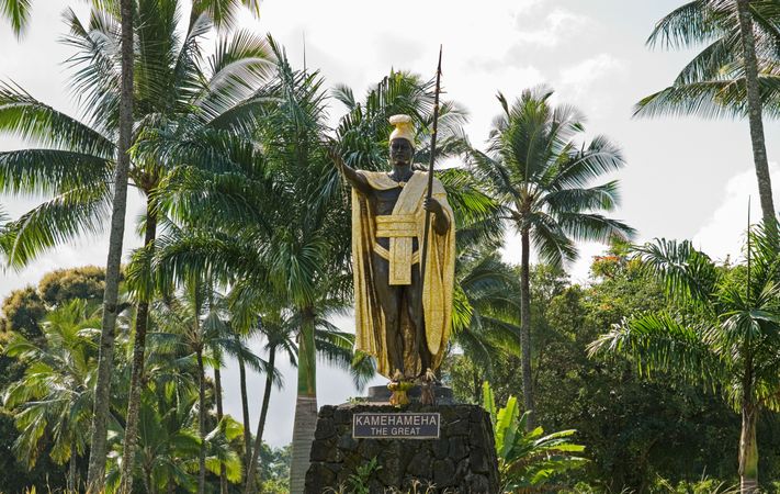 Golden statue of Kamehameha The Great in Hawaii Hawaii