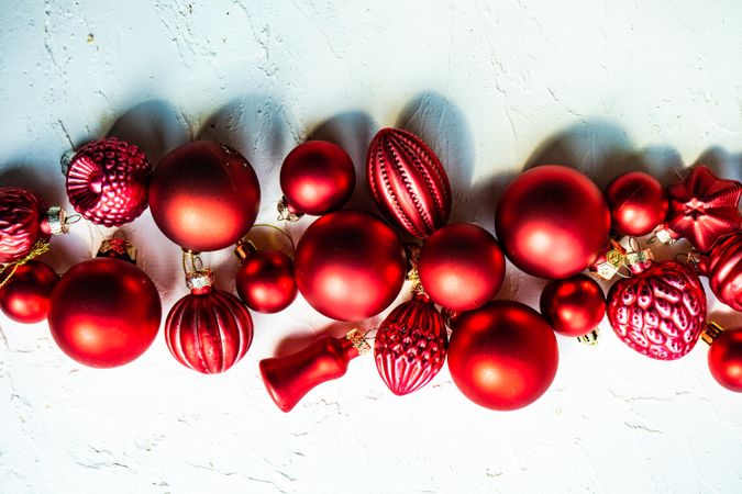 Christmas red baubles in line