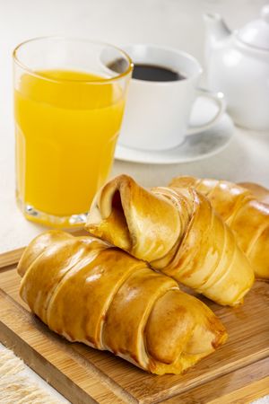 Traditional fresh baked croissants on the table.