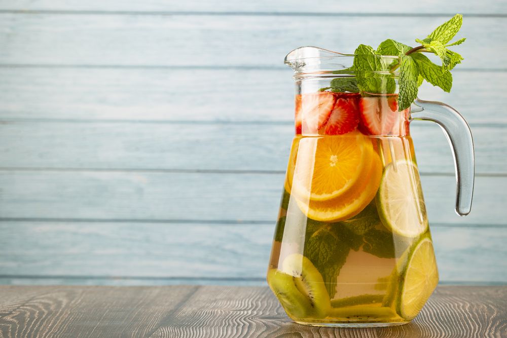 Water flavored with fresh summer fruit.