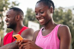 Using the smartphone on the court after a basketball game