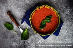 Top view of traditional tomato soup in a green bowl bE9BD7