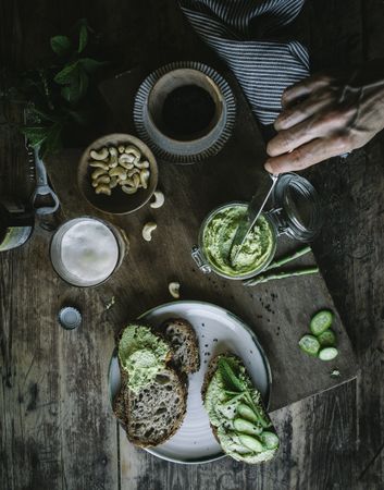Serving toasts with cashew pate