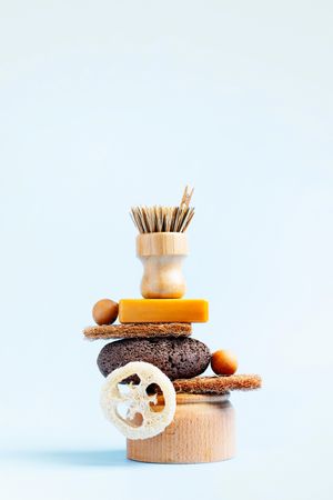 Stack of natural eco-friendly bathroom products