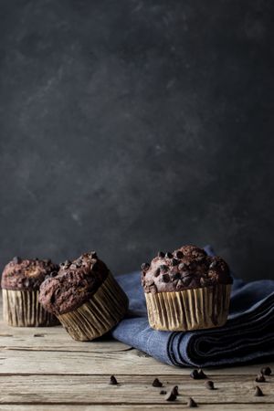 Chocolate banana muffin on towel
