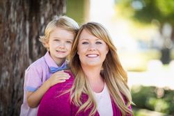 Young Mother And Daughter Portrait At The Park
