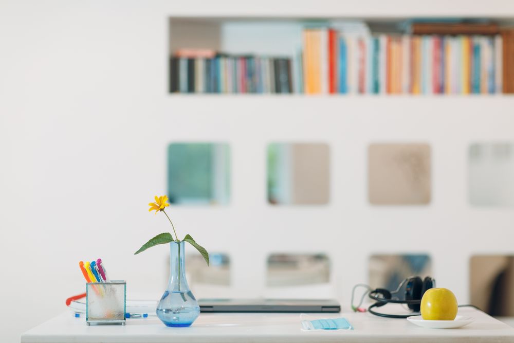 Work desk near book shelf