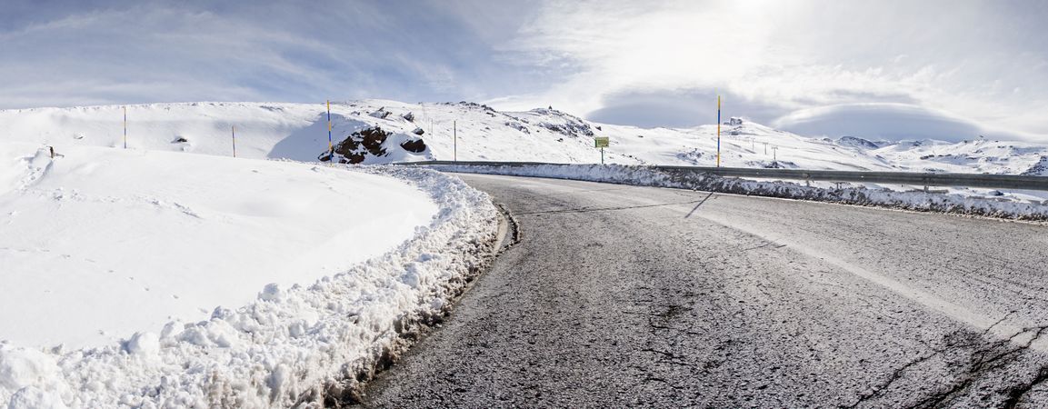 Road in ski resort of Sierra Nevada in winter