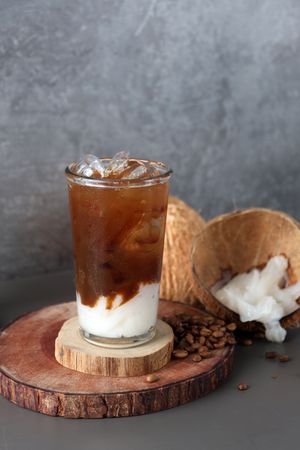 Cold Espresso Coffee with Coconut Juice and Coco Meat
