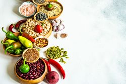 Bowls of legumes and grains