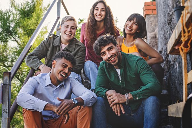 Diverse Friends Posing on Staircase