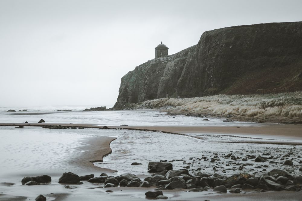 Old temple located on cliff in Northern Ireland coast