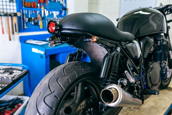 Motorcycle workshop with custom motorbike