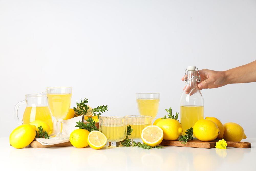 Concept of tasty drink, Limoncello, Italian lemon liqueur