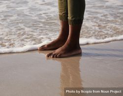 Cropped image of Black person's feet standing on seashore 4dW9E5