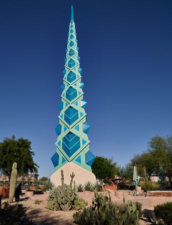Frank Lloyd Wright’s geometric spire sculpture in Scottsdale, Arizona