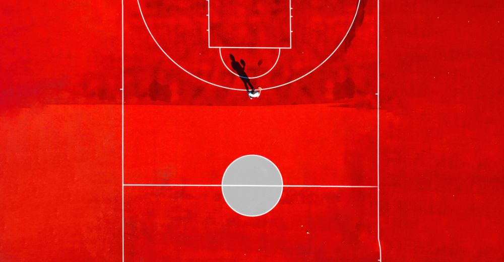 Red minimal basketball field seen from the above