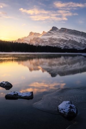 Mountain reflection on still lake