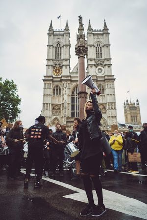 London, England, United Kingdom - June 6th, 2020: BLM protesters in front of Westminster Abbey