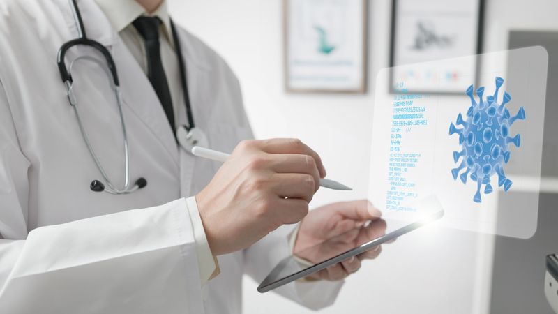 Doctor studying virus with AI