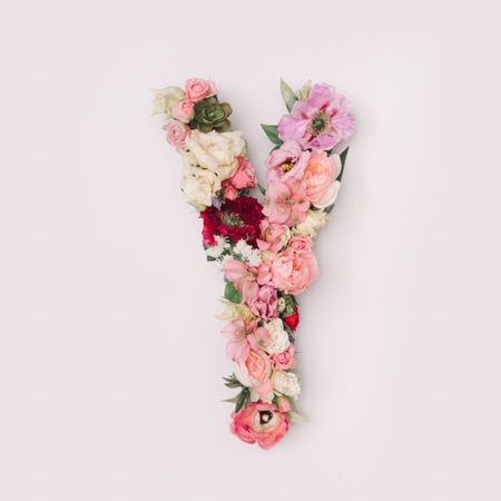 Letter Y made of real natural flowers and leaves