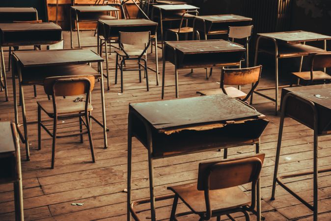 Room with old school desks