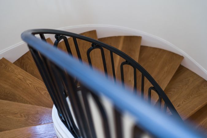 Classic wooden staircase with wide wooden steps