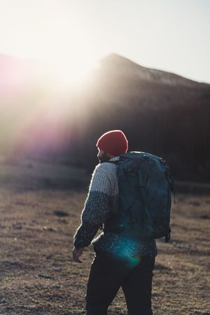 Adult man trekking in mountains