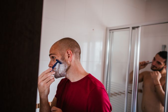 Gay couple in bathroom's room