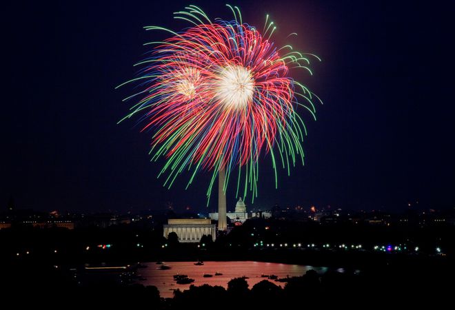 July 4th fireworks above the Capital and National Mall, Washington, D.C.