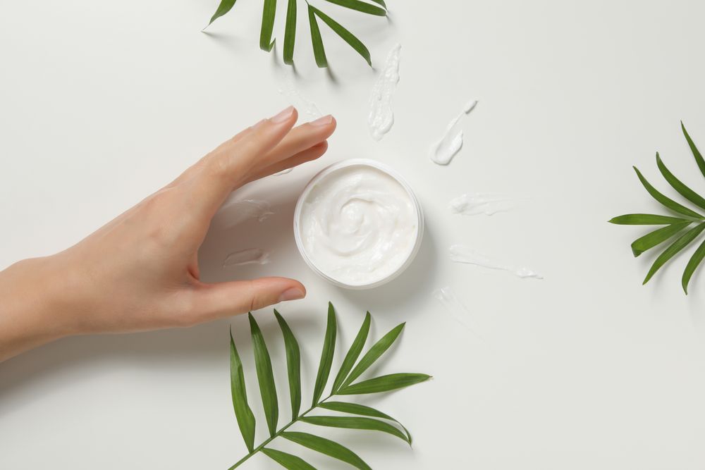 Concept of skin care, cream cosmetic, top view