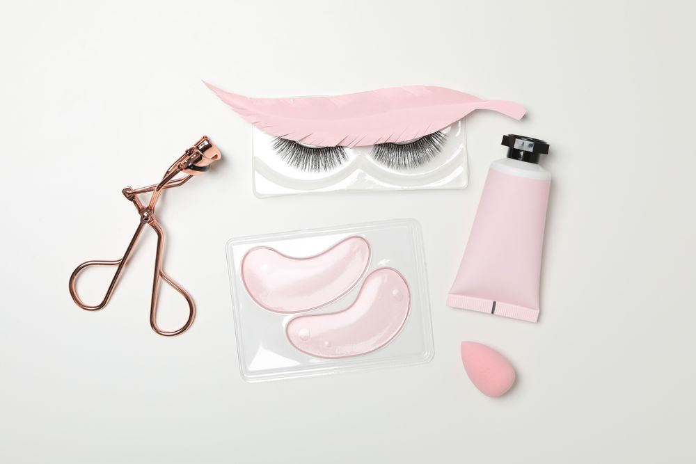 concept of cosmetology tools and beauty treatment, false eyelashes
