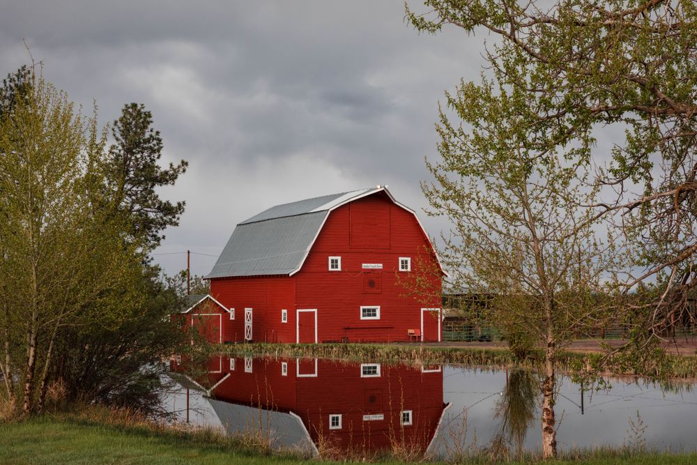 Barn and reflection near the town of Sisters, Oregon