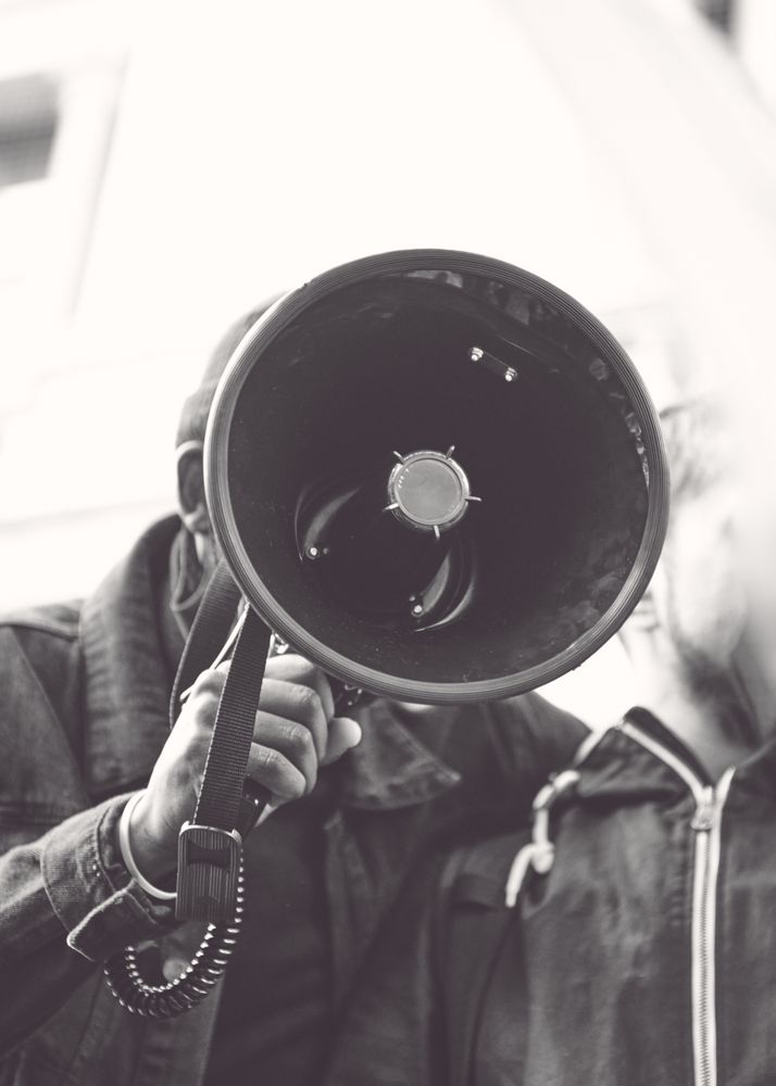 London, England, United Kingdom - June 6th, 2020: Man with loudspeaker at BLM protest