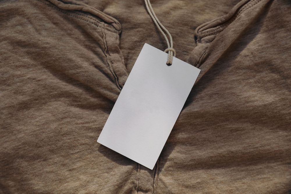 Closeup of blank label mockup of clothing item