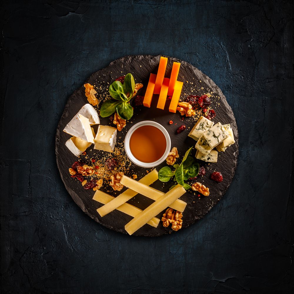 Top view of cheese board