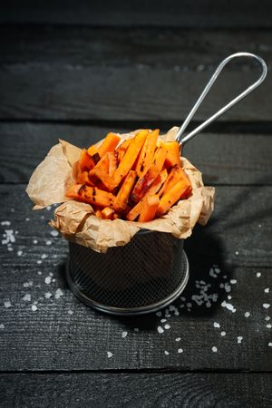 Concept of tasty food, fried sweet potato