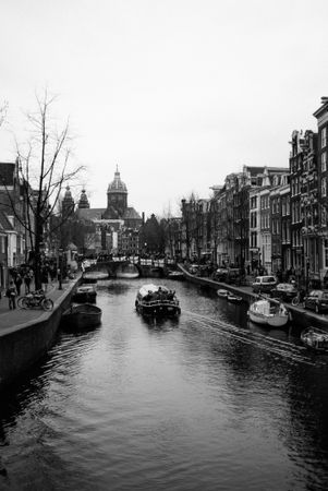 Boat on river in Holland