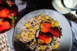 Healthy breakfast of oatmeal and strawberry