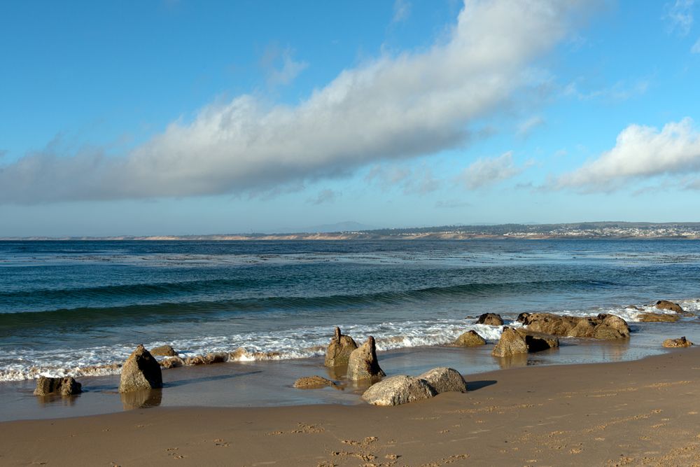 Beach with large rocks in Monterey Bay, California