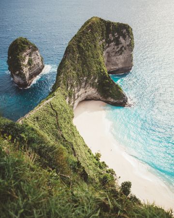 picturesque ocean landscape with green cliffs on shore, Bali