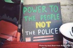 London, England, United Kingdom - March 19 2022: “Power to the People Not Police” sign 5aqnv5