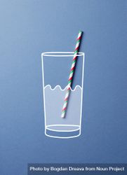 Glass of water with a colorful straw doodle concept 5XZWvb